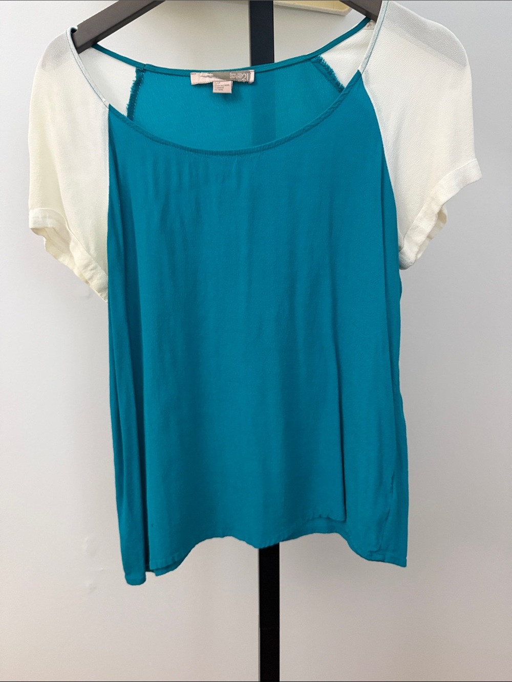Forever 21 Teal Short Sleeve Top with White Raglan Sleeves